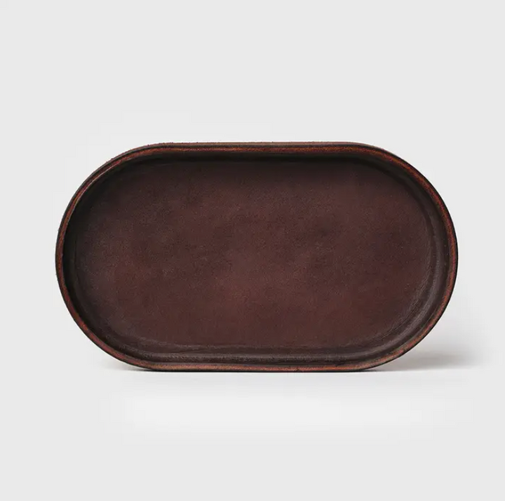 Dark Brown Pill Shaped Leather Valet Tray - Large
