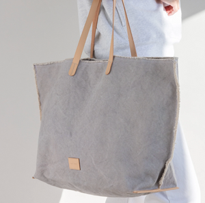 Hana Canvas Boat Bag - Dove / Natural Leather