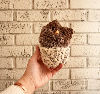 Chestnut Plush Owl Hatching Critter in Shell