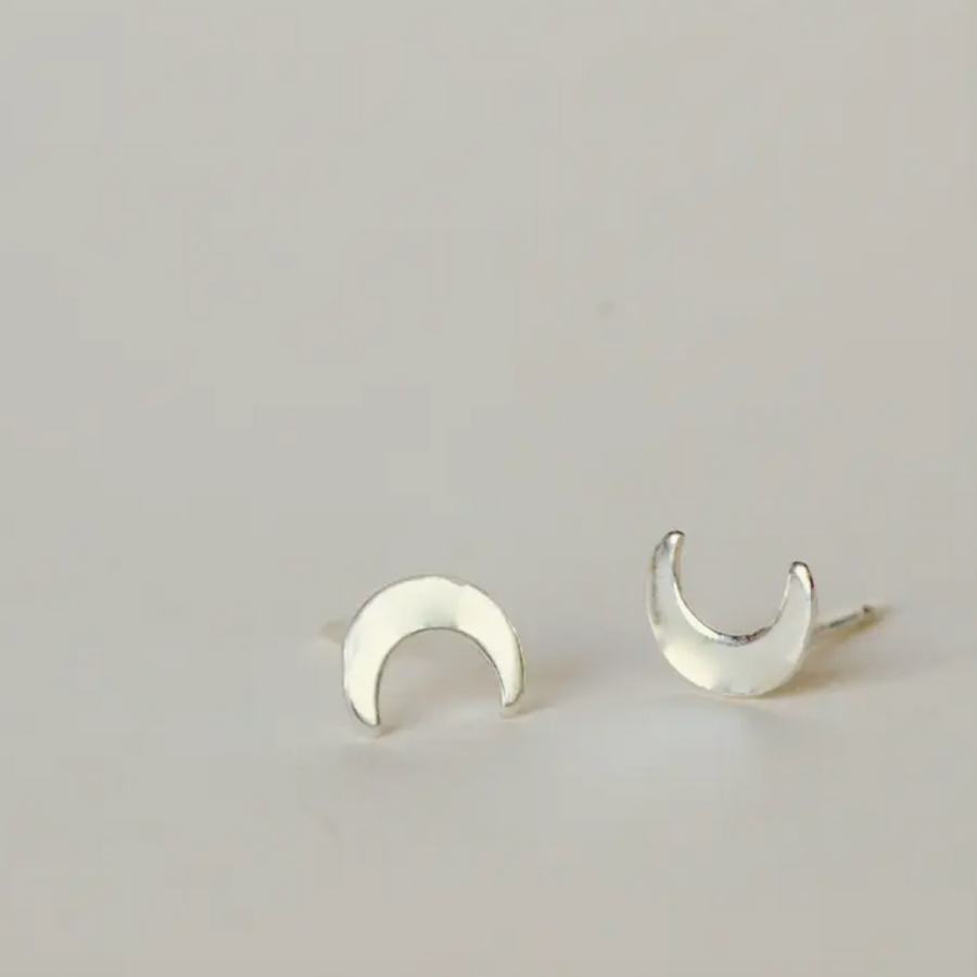 Crescent Moon - Silver Studs
