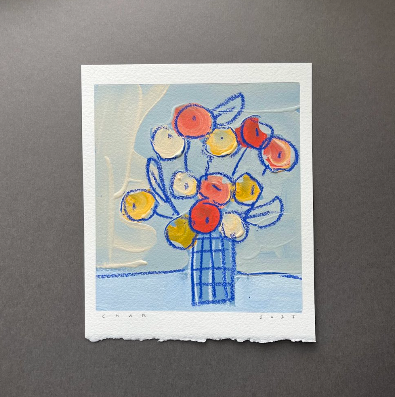 Charlotte Dworshak Original Acrylic Painting on Paper 6x7 Flowers