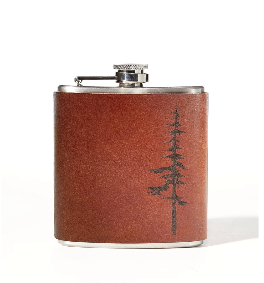 Pine Tree Leather Wrapped Flask