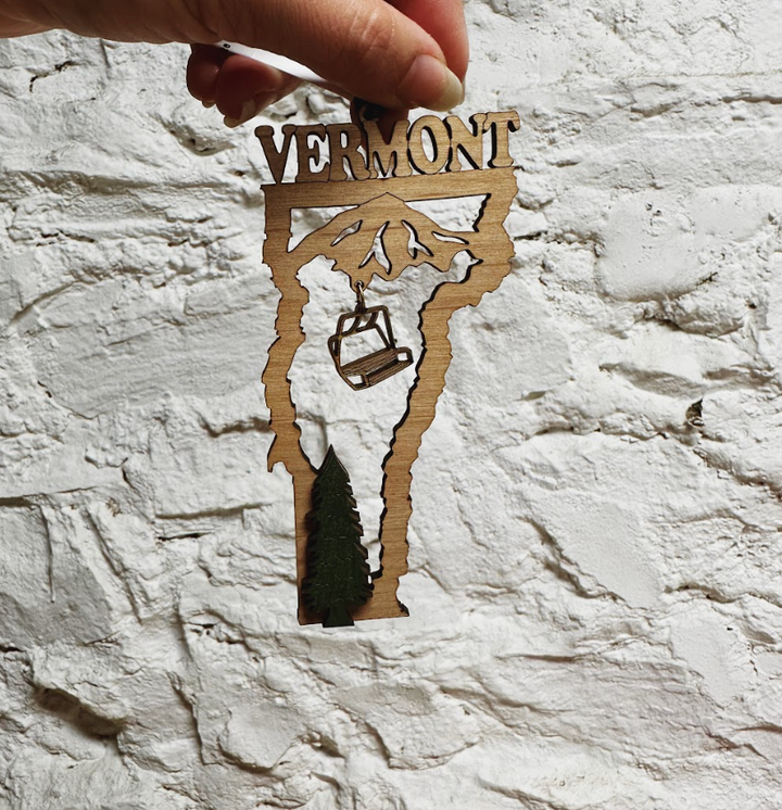 Vermont State with Ski Lift Ornament