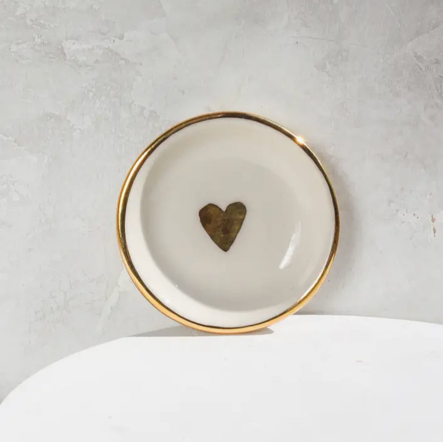 Gold Heart Ring Dish - White