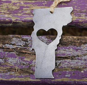Rustic Steel Ornament - Love Vermont