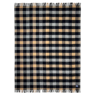 Tri-Color Buffalo Check Wool Throw - Heritage Beige 50x72