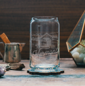 Etched Vermont State Can Glass