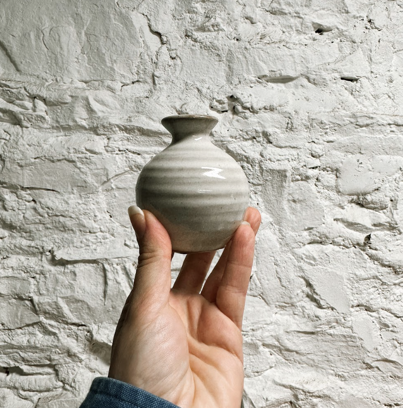 Laura White Pottery Round Bud Vase