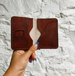 Green Mountains Map Leather Fold Wallet - Brown