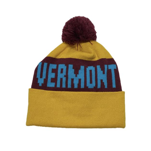 Vermont Beanie - Mustard / Maroon / Cyan Blue