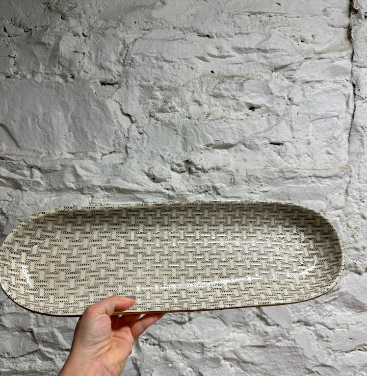 Textured Stoneware Large Canape Tray - Wicker Charcoal - PICKUP ONLY