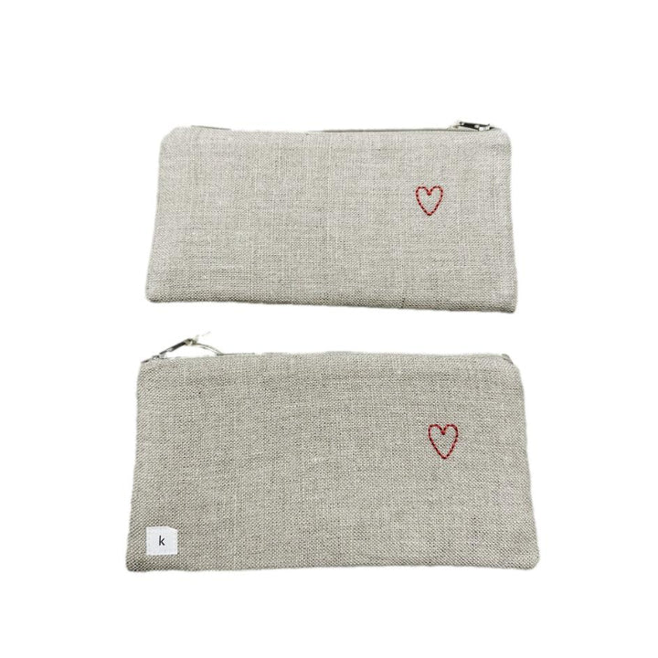 Embroidered Linen Pouch - Heart