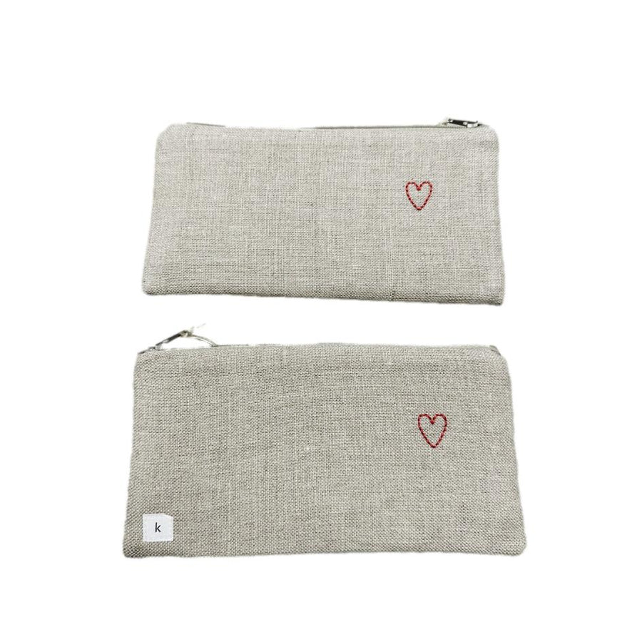 Embroidered Linen Pouch - Heart