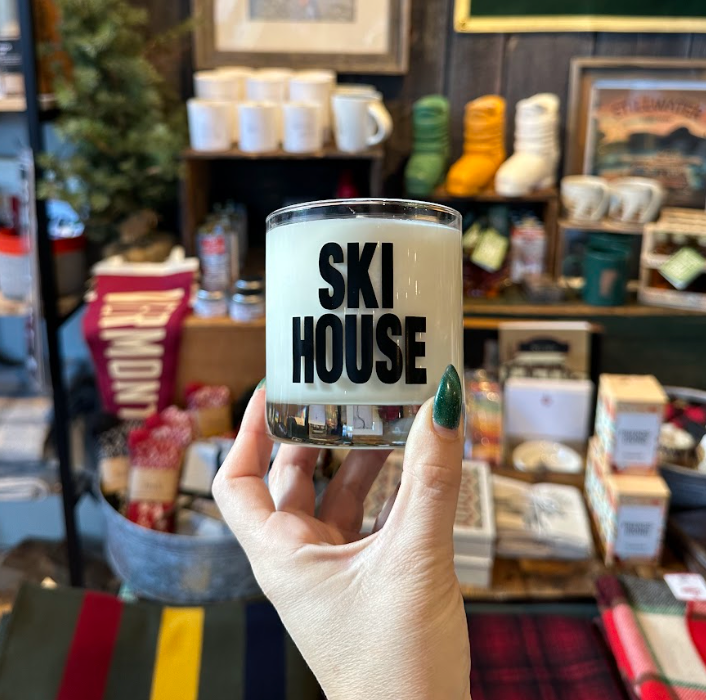 Ski House Rocks Glass Candle