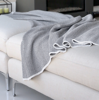 Eco Herringbone Throw - Marine / Milk