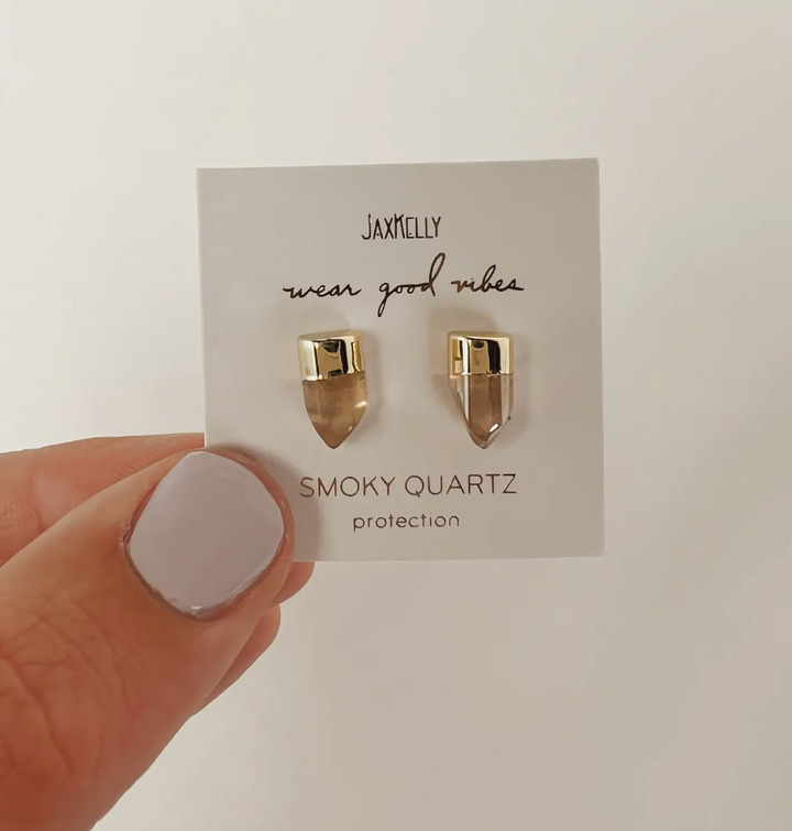 Gold Dip Point Quartz Earrings