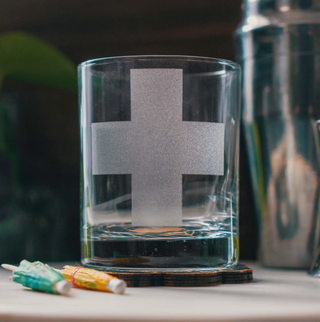 Etched Ski Patrol Rocks Glass