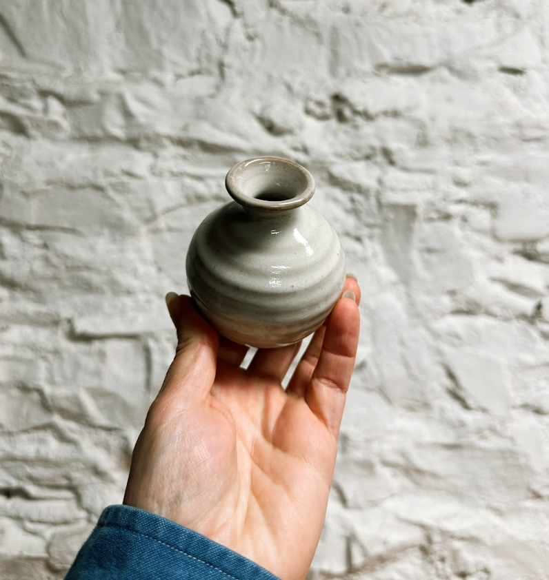Laura White Pottery Round Bud Vase