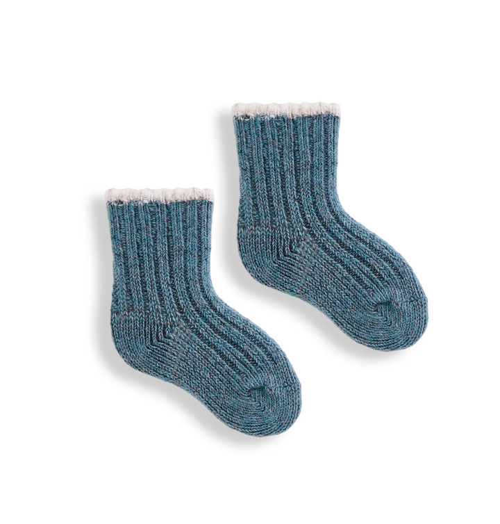 Tipped RIb Stripe Wool/Cashmere Baby Socks - Mineral