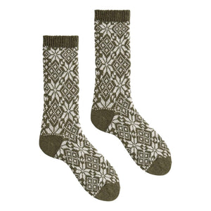 Cashmere/Wool Snowflake Women's Socks - Olive