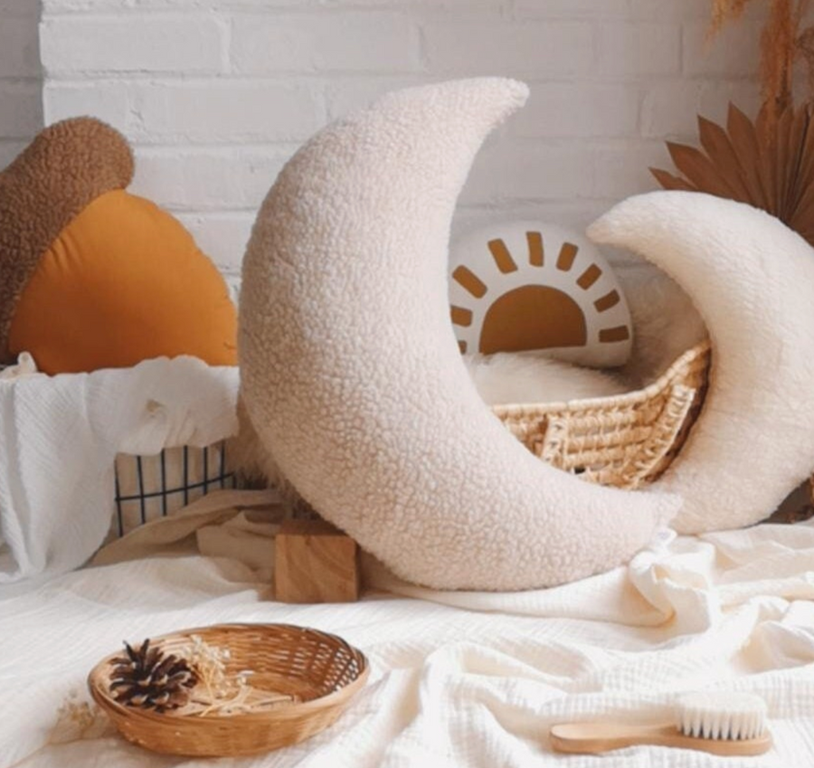 Big Moon Sherpa Fleece Cushion/ Pillow - Beige