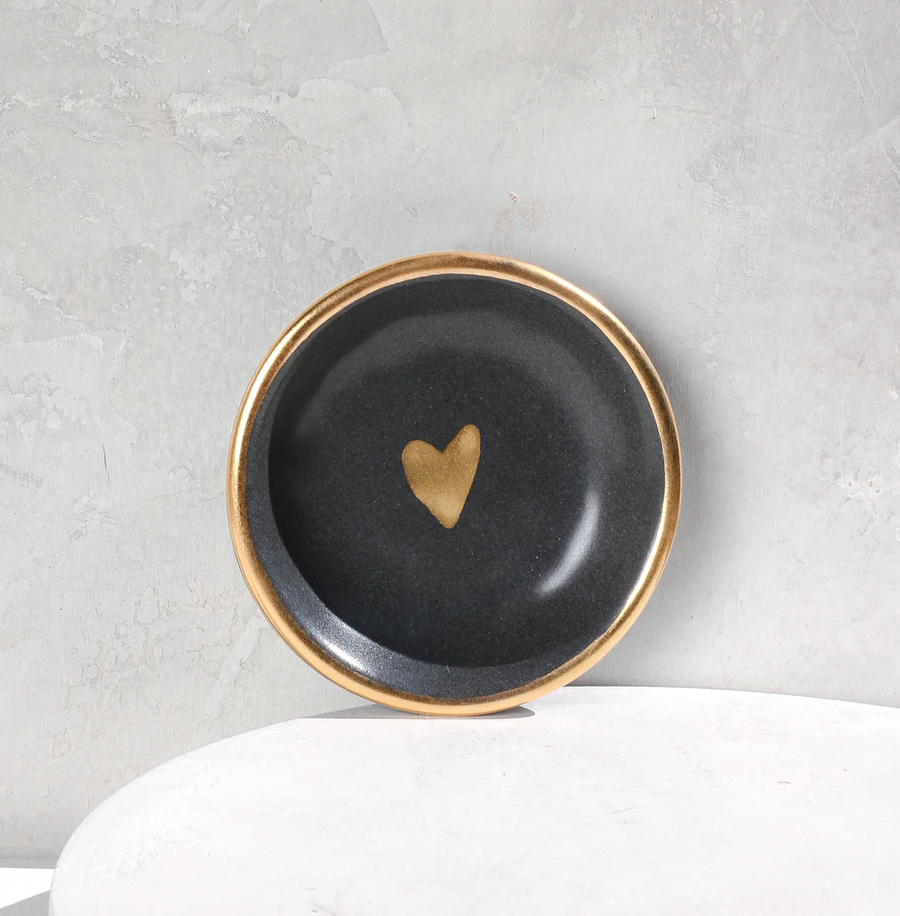 Gold Heart Ring Dish - Charcoal