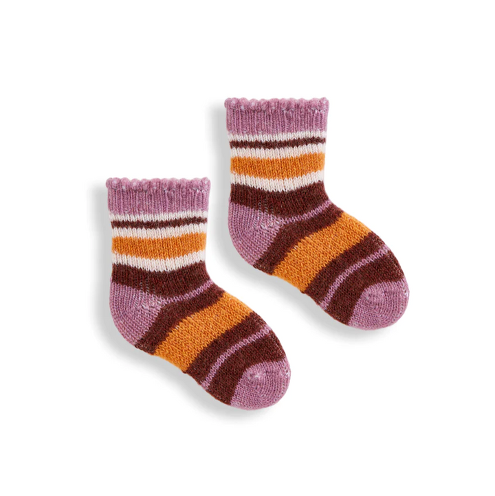 Multi Stripe Wool/Cashmere Baby Socks - Rosewood