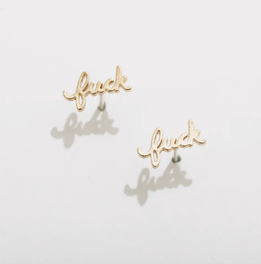 Fuck Stud Earrings Gold