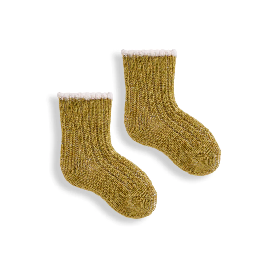 Tipped RIb Stripe Wool/Cashmere Baby Socks - Green Apple