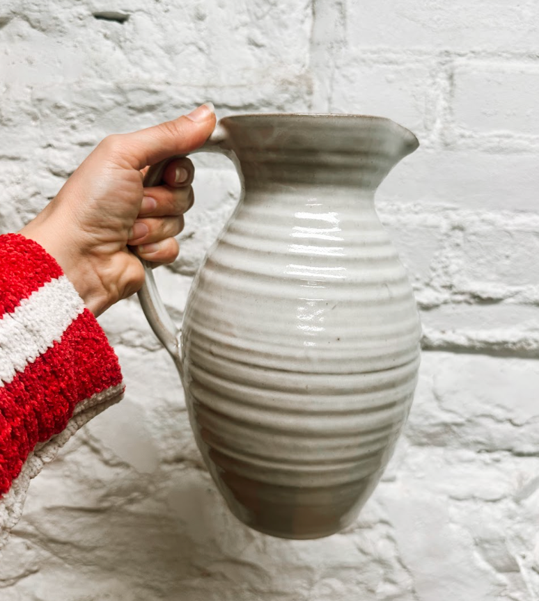 Laura White Pottery Pitcher With Handle Full Glaze - Large – Common Deer