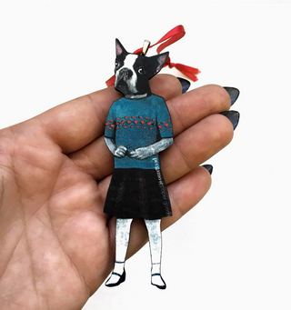 Wooden Collage Christmas Ornament - Boston Terrier Girl