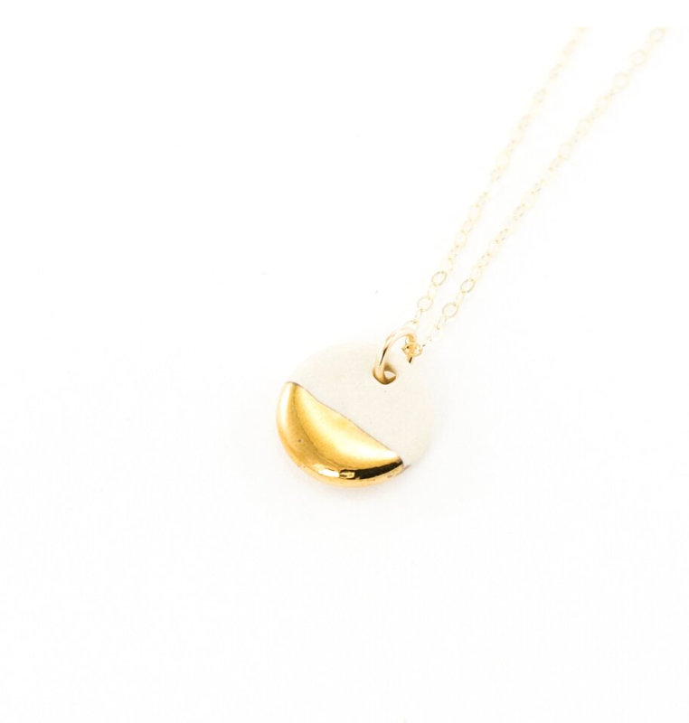 Tiny Gold Dipped Pebble Necklace - 16" Gold Half