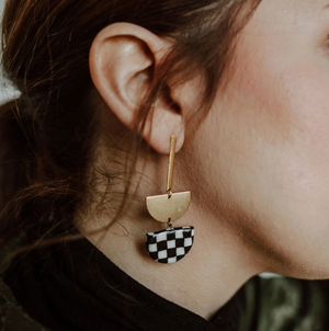 Checkered + Brass Earrings