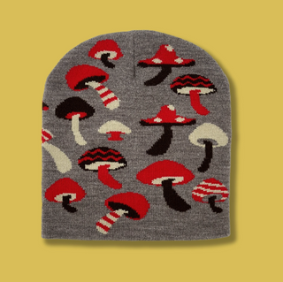 Mushrooms Heathered Light Brown Knit Beanie