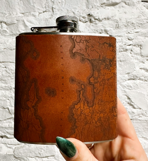 Lake Champlain Map Leather Wrapped Flask