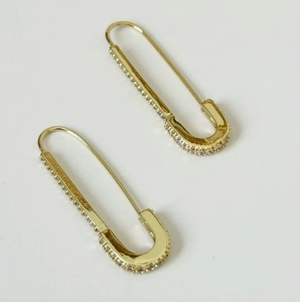 Helga Safety Pin Earrings - Clear CZ &amp; 24k Gold Filled