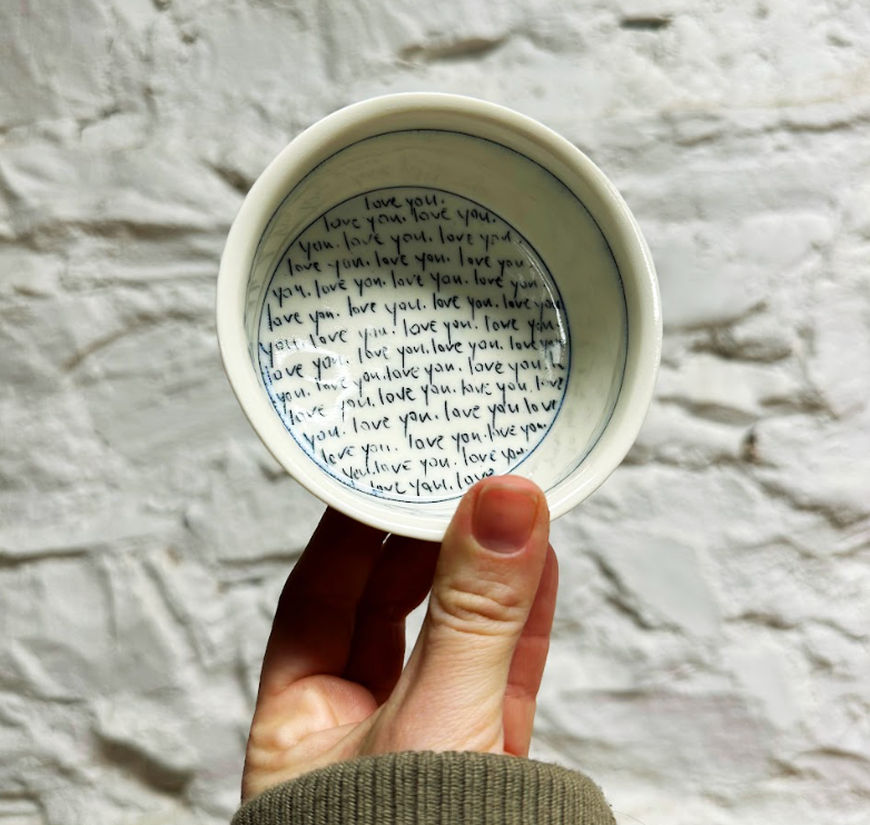 Tiny Round Ceramic Dish - Love You Love You Love You