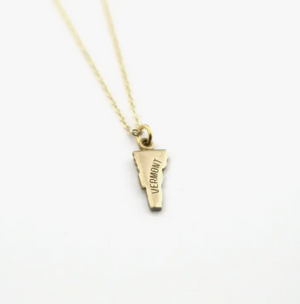 Vermont State Name Necklace Brass