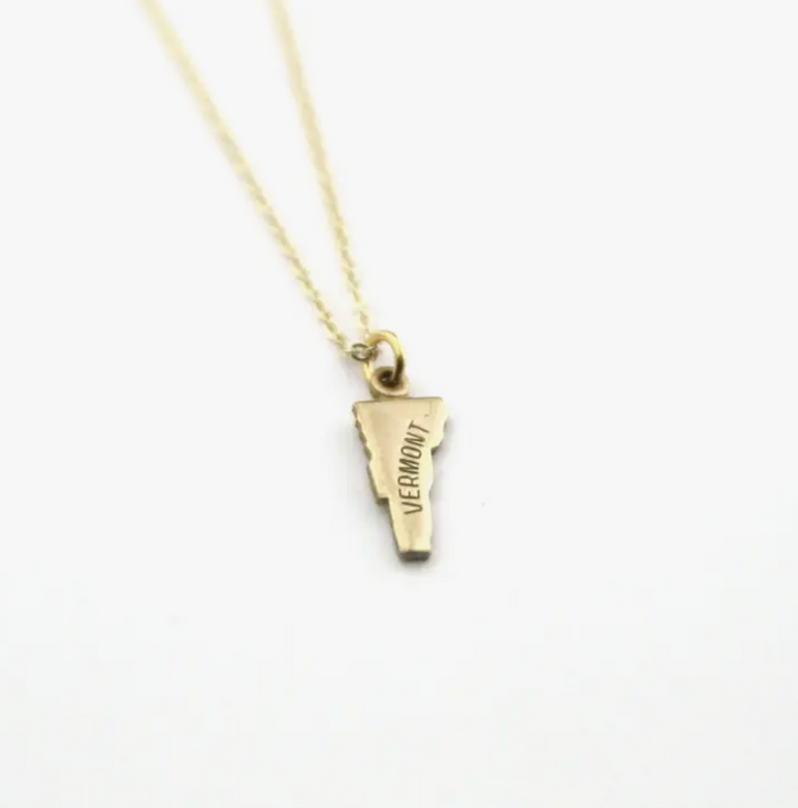 Vermont State Name Necklace Brass