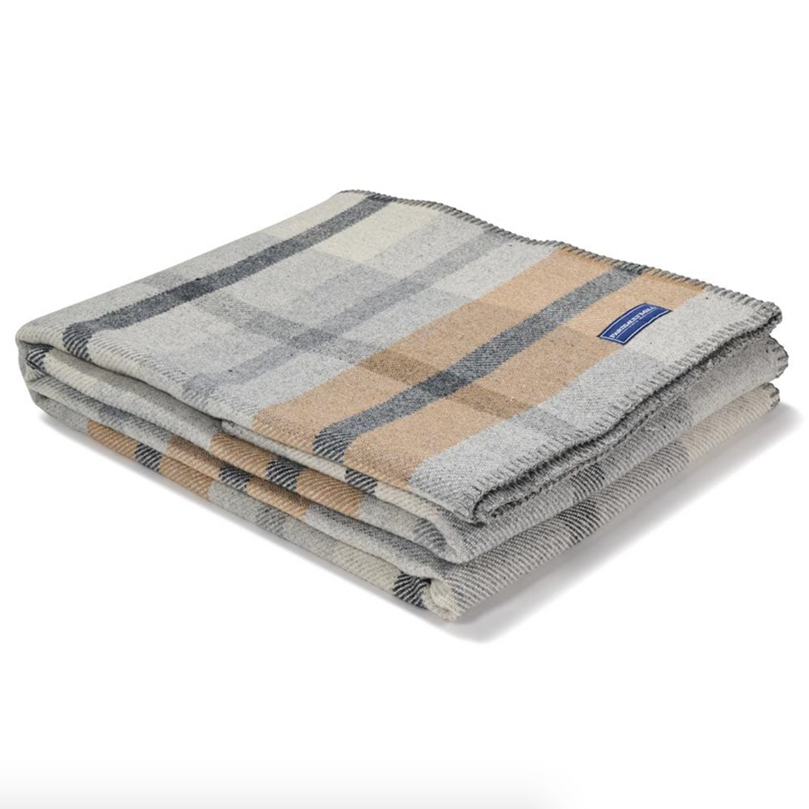 Faribault Northfield Plaid Wool Throw Blanket - Heritage Beige 50x72