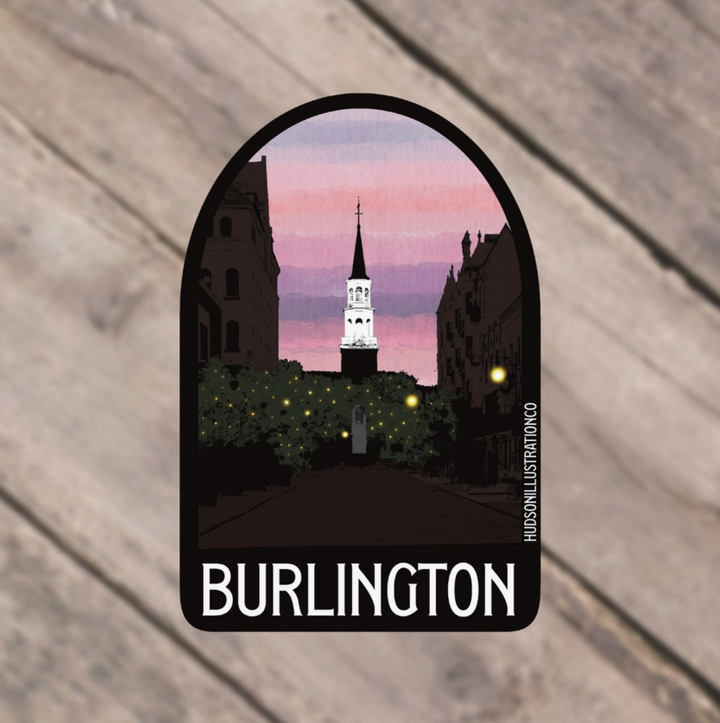 Burlington Church Street Sunset Sticker