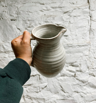 Laura White Pottery Medium Pitcher with Handle