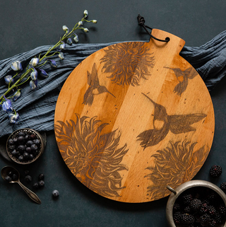 Maple Round Serving Board - Laura Zindel Hummingbirds