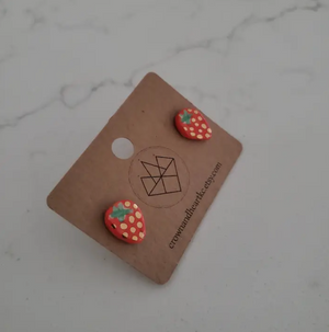 Hand Painted Strawberry Stud Earrings