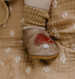 Mushroom On Chai Leather Baby Shoes