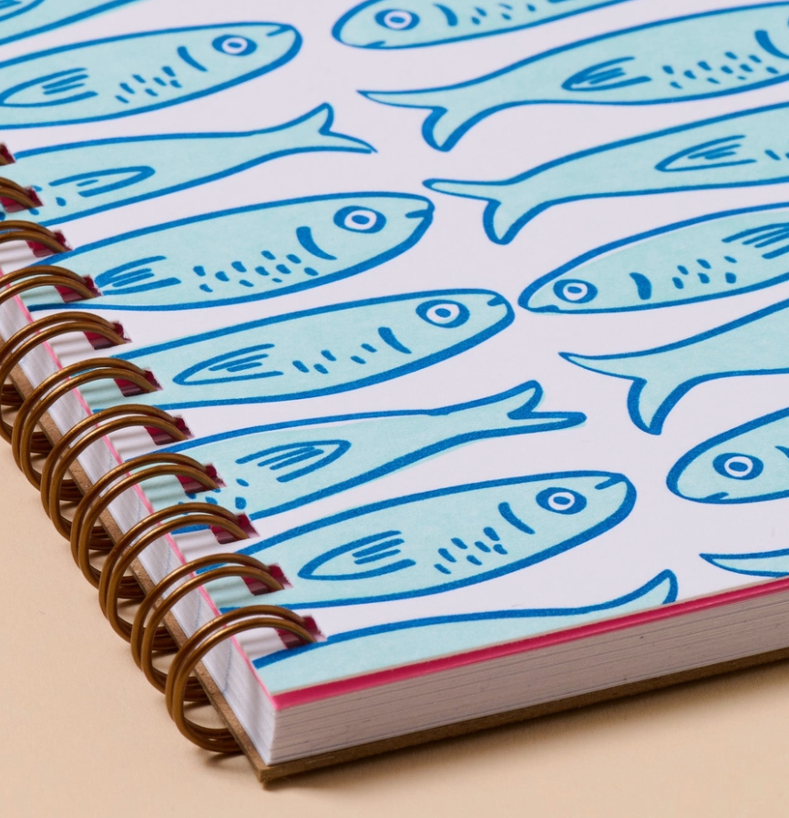 Sardines Spiral Letterpress Notebook