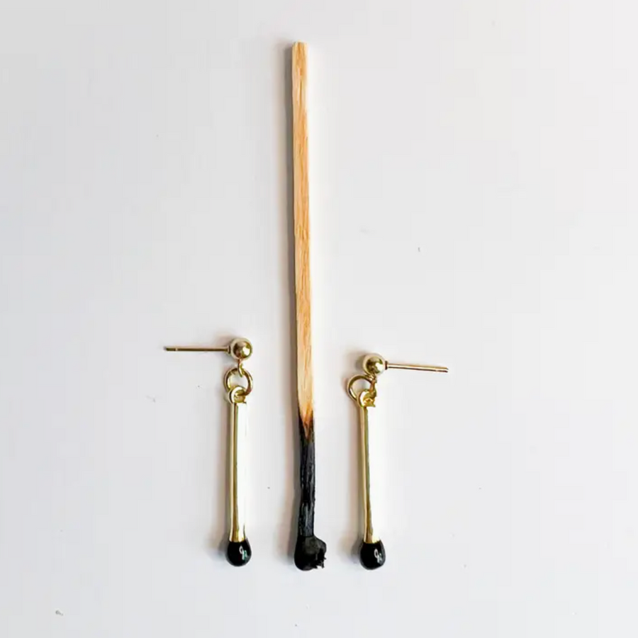 Burnt Out Black Match Earrings - 18k Gold Plated