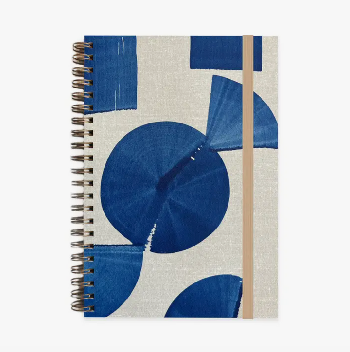 Hand Painted Medium A5 Grid Notebook - Indigo