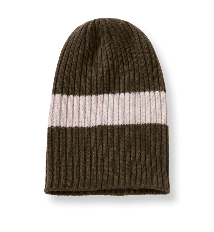 Striped Wool/Cashmere Blend Beanie - Olive