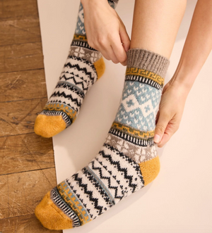 Fair Isle Wool Cashmere Socks - Squash